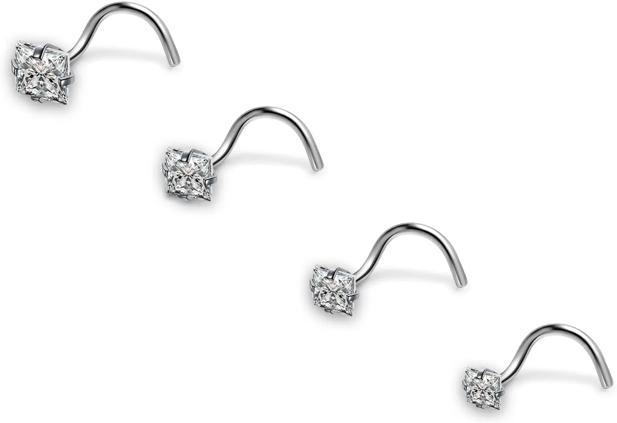AllerPierce 20G 20Pcs Nose Studs Rings Stainless Steel CZ L Shape Bone Screw Stud Nose Piercing Jewelry for Women Men Hypoallergenic Nose Pin 1.5mm 2mm 2.5mm 3mm