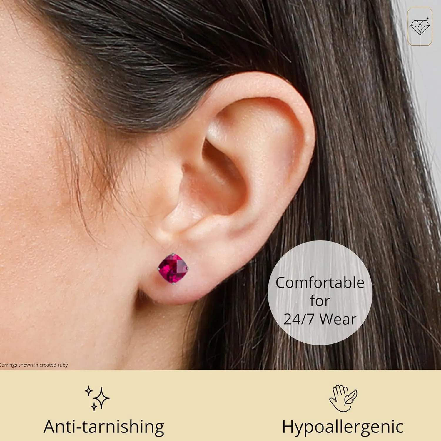 Amazon Collection 925 Sterling Silver Cushion Cut Birthstone Stud Earrings for Women