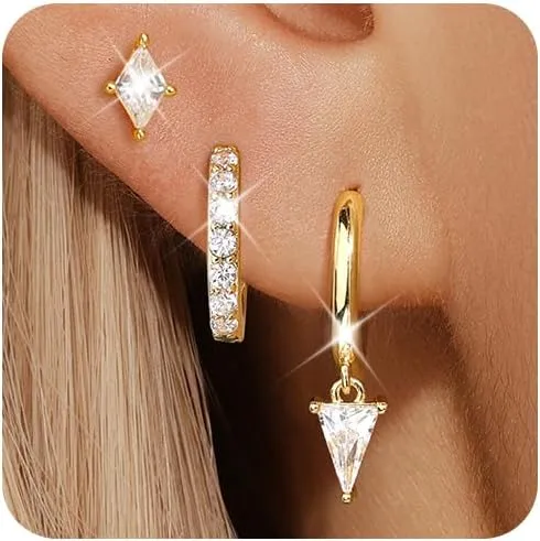 Angelady 3 Pairs Gold Hoop Earrings Set for Women, 14K Gold Plated Hypoallergenic Dangle Huggies Earring Stack, Dainty Earrings Studs for Women's Trendy Jewelry Gifts