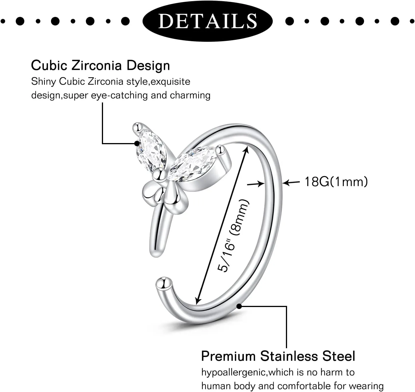 Anicina Nose Rings - 18G Hoops & Studs Piercing Kit - Surgical Steel - L Shape - CZ Heart & Moon Piercings - Silver, Gold, Rose Gold