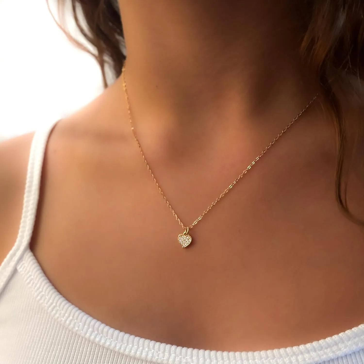 Annika Bella Dainty Gold Heart Necklaces, Cubic Zirconia Charm Necklace, Hypoallergenic Jewelry for Women, Anniversary/Valentine's Gift for Girlfriend