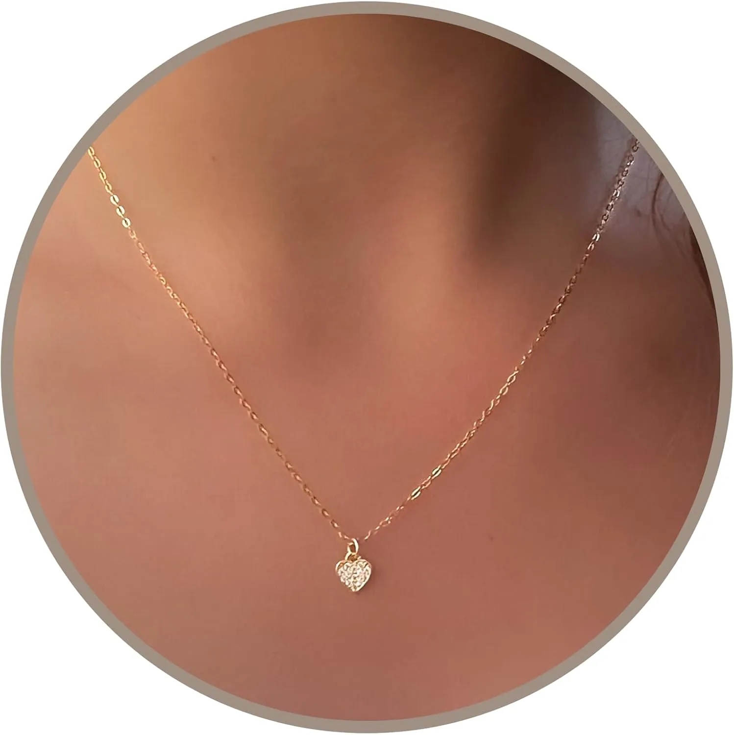 Annika Bella Dainty Gold Heart Necklaces, Cubic Zirconia Charm Necklace, Hypoallergenic Jewelry for Women, Anniversary/Valentine's Gift for Girlfriend