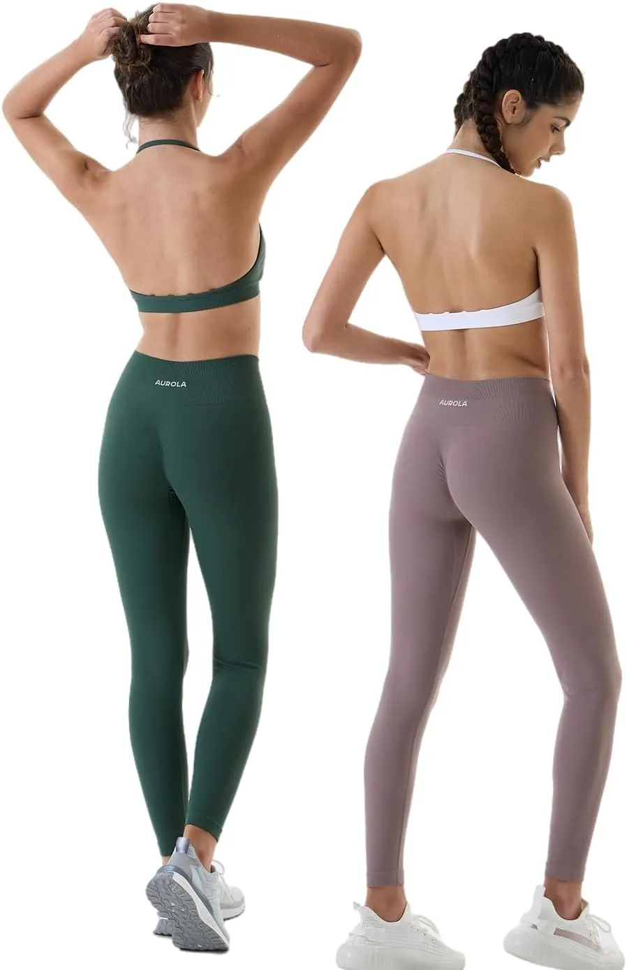 AUROLA Power Workout Leggings for Women Tummy Control Squat Proof Ribbed Thick Seamless Scrunch Active Pants