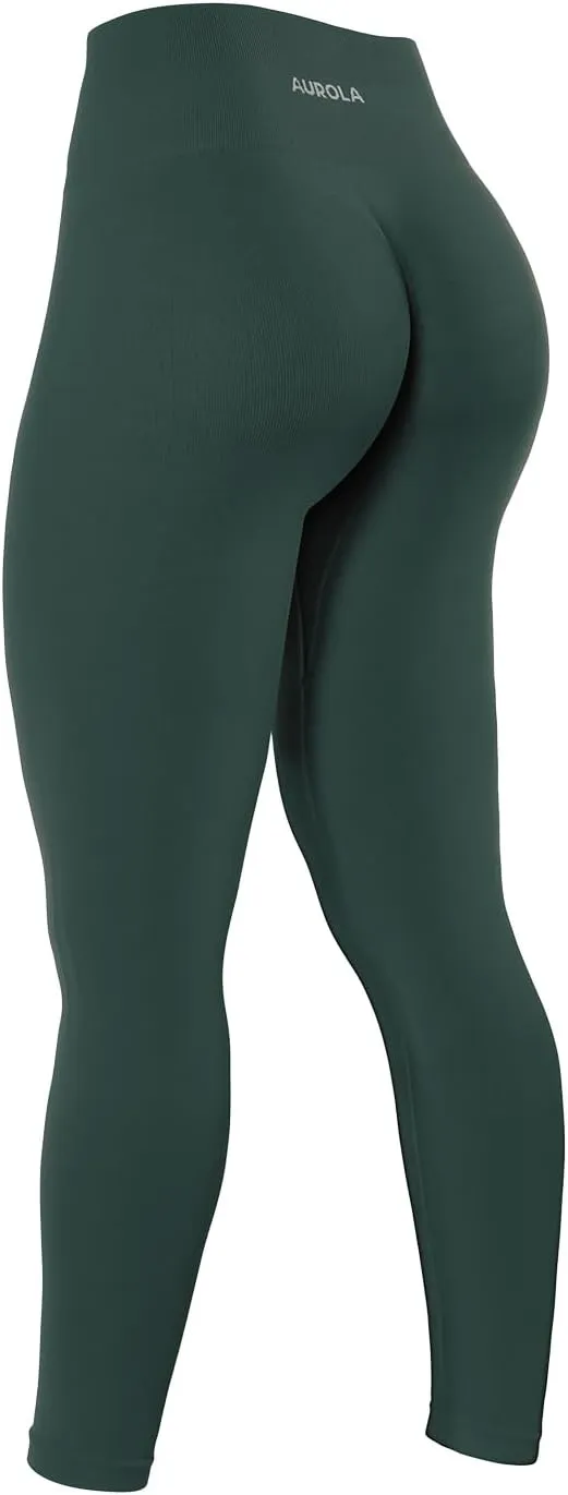 AUROLA Power Workout Leggings for Women Tummy Control Squat Proof Ribbed Thick Seamless Scrunch Active Pants