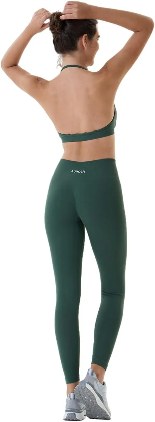 AUROLA Power Workout Leggings for Women Tummy Control Squat Proof Ribbed Thick Seamless Scrunch Active Pants