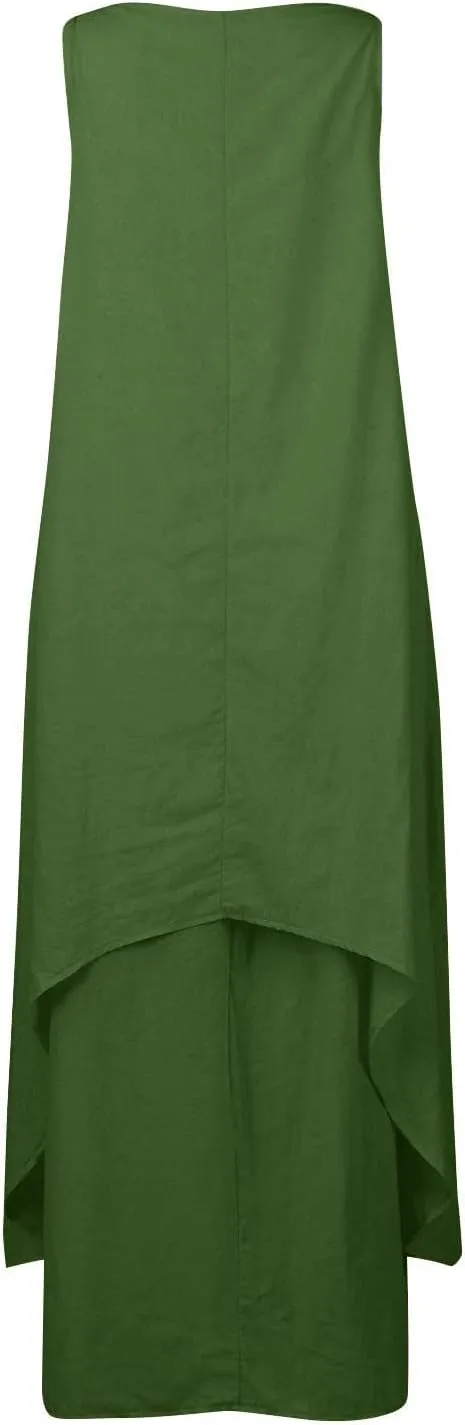 Aymnlox Sundresses for Women 2023 Trendy Casual Cotton Linen Sleeveless Tank Dress with Pockets Summer Double Layer Dresses