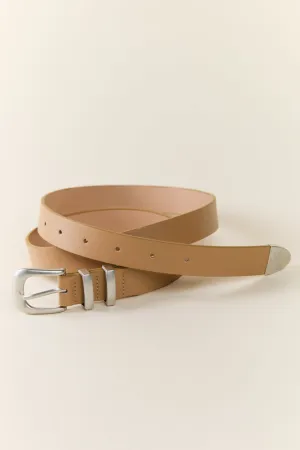 Basic Silver Buckle Tan Belt