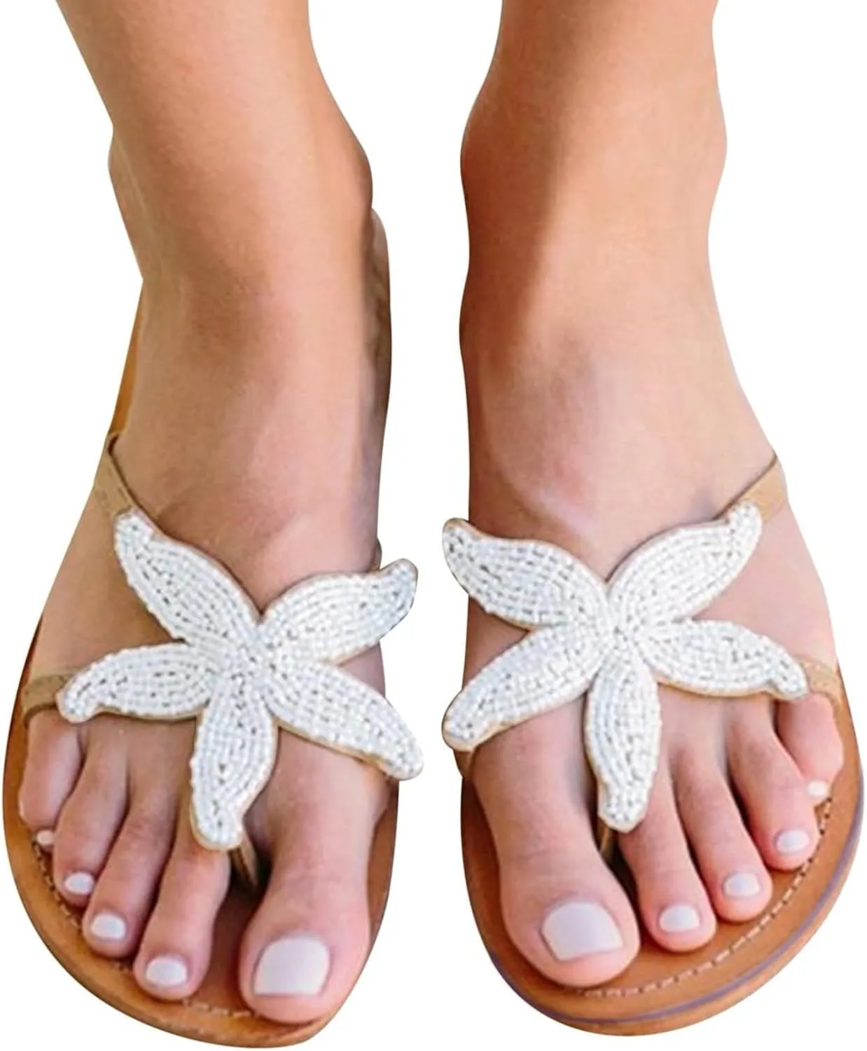 Beach Sandals for Woman Orthopedic Clip Toe Flat Slippers Lightweight Anti Slip Casual Slippers Cute Starfish Shower Beach Pool Bathroom Flat Slides Shoes