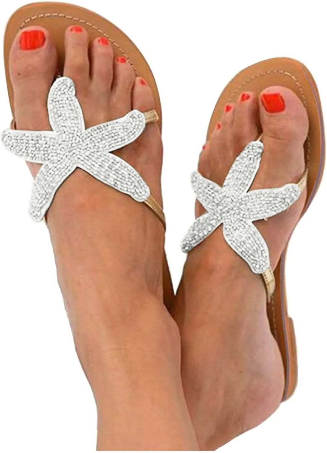 Beach Sandals for Woman Orthopedic Clip Toe Flat Slippers Lightweight Anti Slip Casual Slippers Cute Starfish Shower Beach Pool Bathroom Flat Slides Shoes