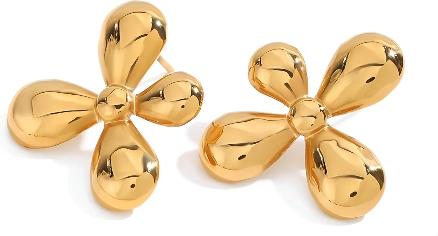Big Gold Flower Earrings Chunky Floral Statement Earrings for Women Trendy Jewelry