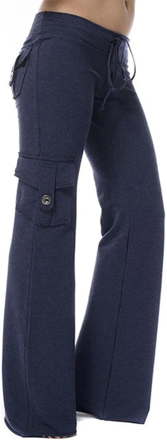 Binmer High Waist Baggy Cargo Pants for Womens Stretch Legs Trousers Casual Loose Plus Size Workout Sweatpants with Pocket