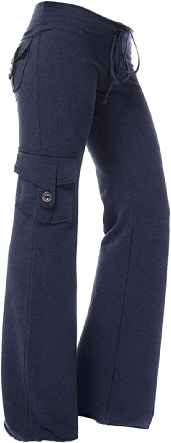 Binmer High Waist Baggy Cargo Pants for Womens Stretch Legs Trousers Casual Loose Plus Size Workout Sweatpants with Pocket