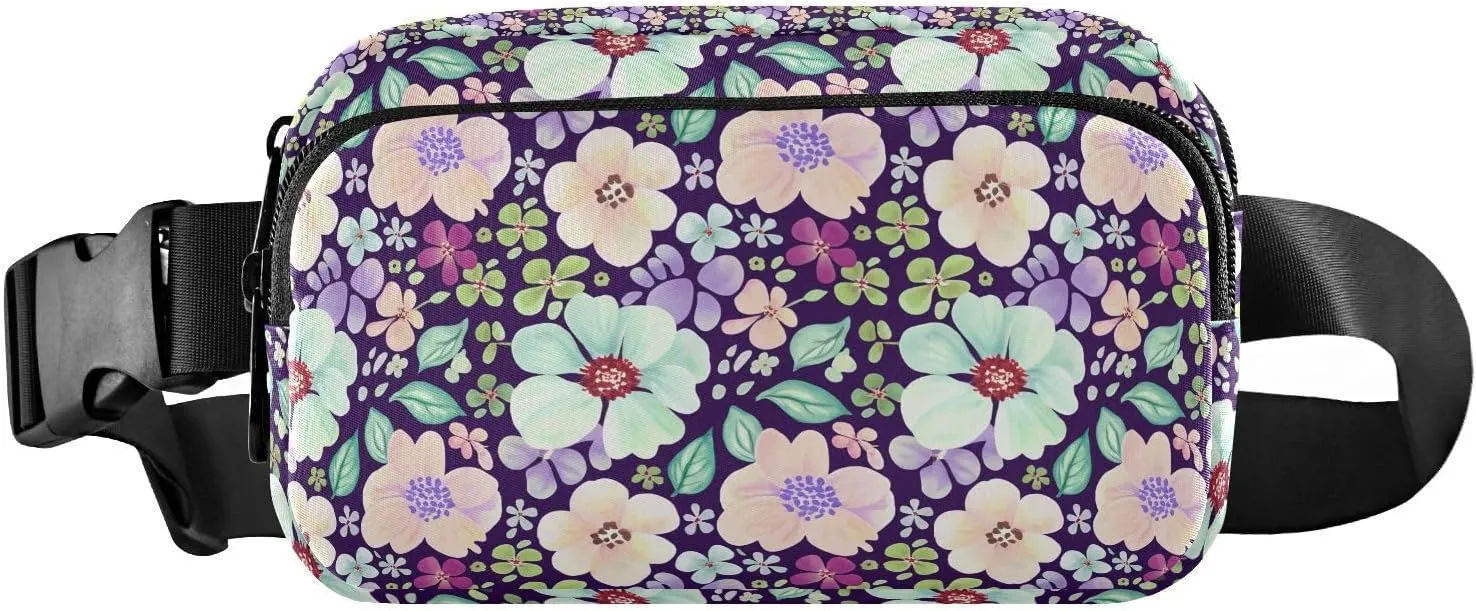 Blossom Foliage Dark Purple Fanny Packs for Women Men Crossbody Bags Everywhere Belt Bag with Adjustable Strap Fashion Waist Pack for Running Workout Travel