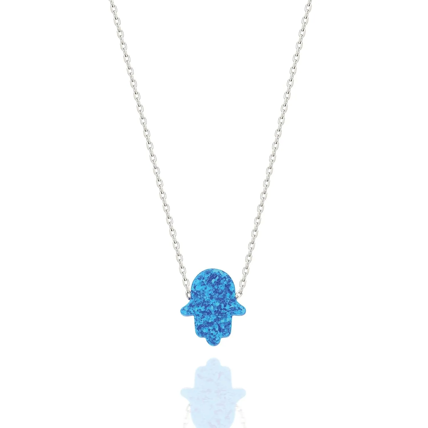Blue Opal Hamsa Hand Necklace  Dainty Gold or Silver Chain  Spiritual Boho Jewelry  Always carry the Protection - Perfect gift for Mother's Day or Graduation