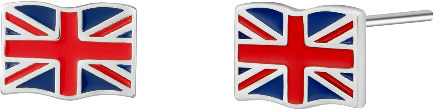 Bolenvi UK England Flag Country Travel Stud Earrings - Genuine 925 Sterling Silver Back Posts, Unique Handcrafted Studs with Enamel, Stud Earrings for Women and Men