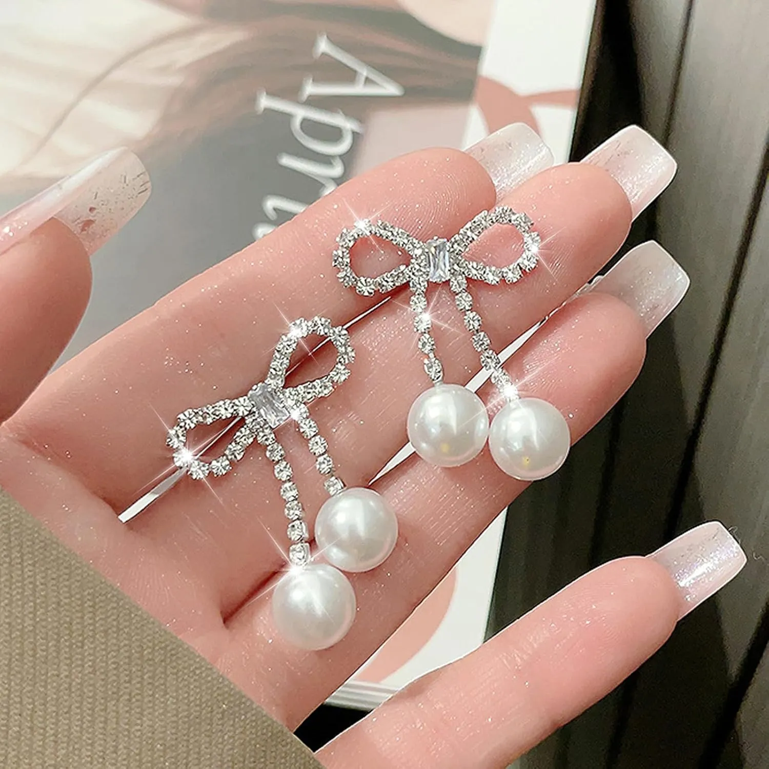 Bow Earrings for Women Trendy Stuff Cute Bow Pearl Drop Dangle Earrings Bowknot Stud Wedding Party Daily Jewelry Accessory Gifts