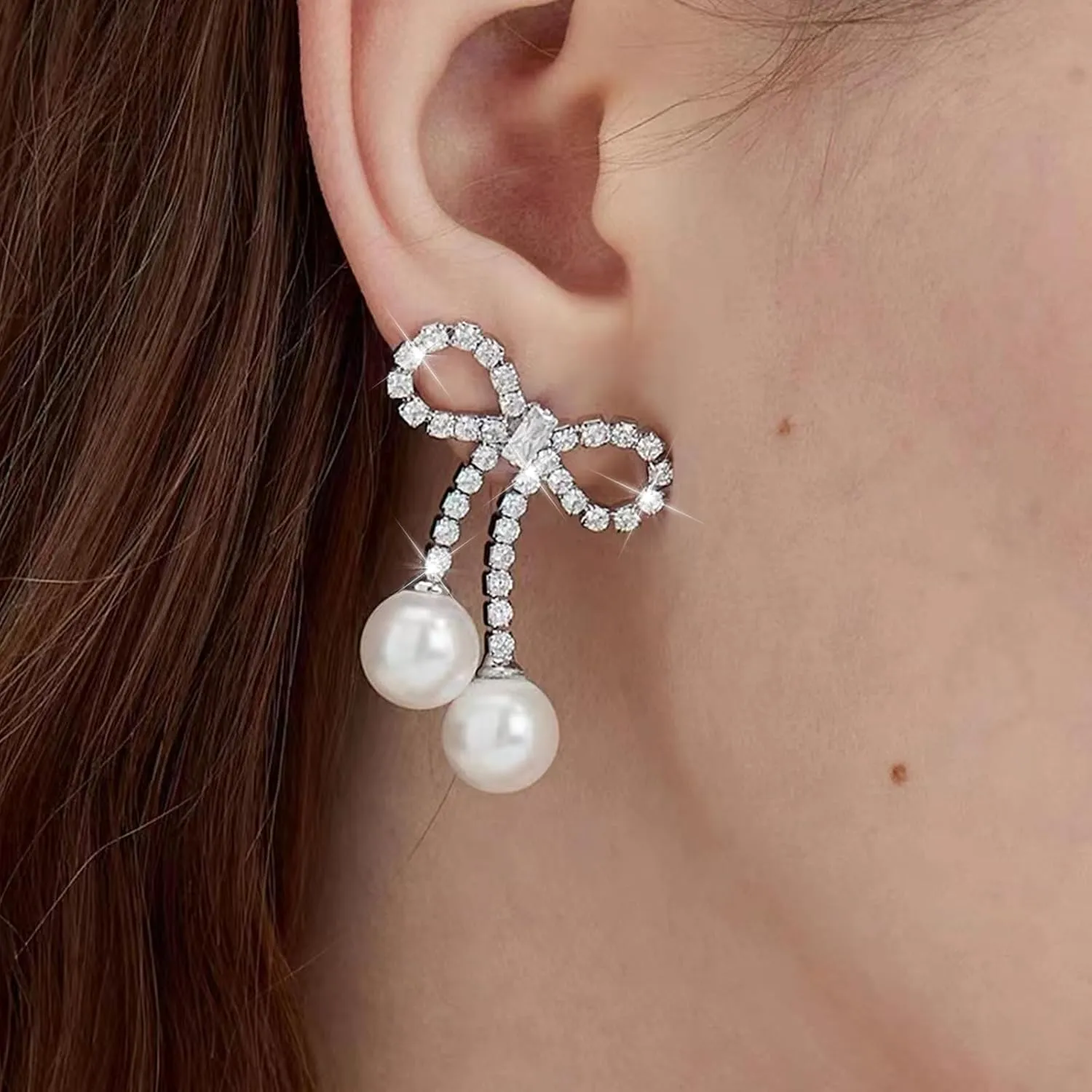 Bow Earrings for Women Trendy Stuff Cute Bow Pearl Drop Dangle Earrings Bowknot Stud Wedding Party Daily Jewelry Accessory Gifts