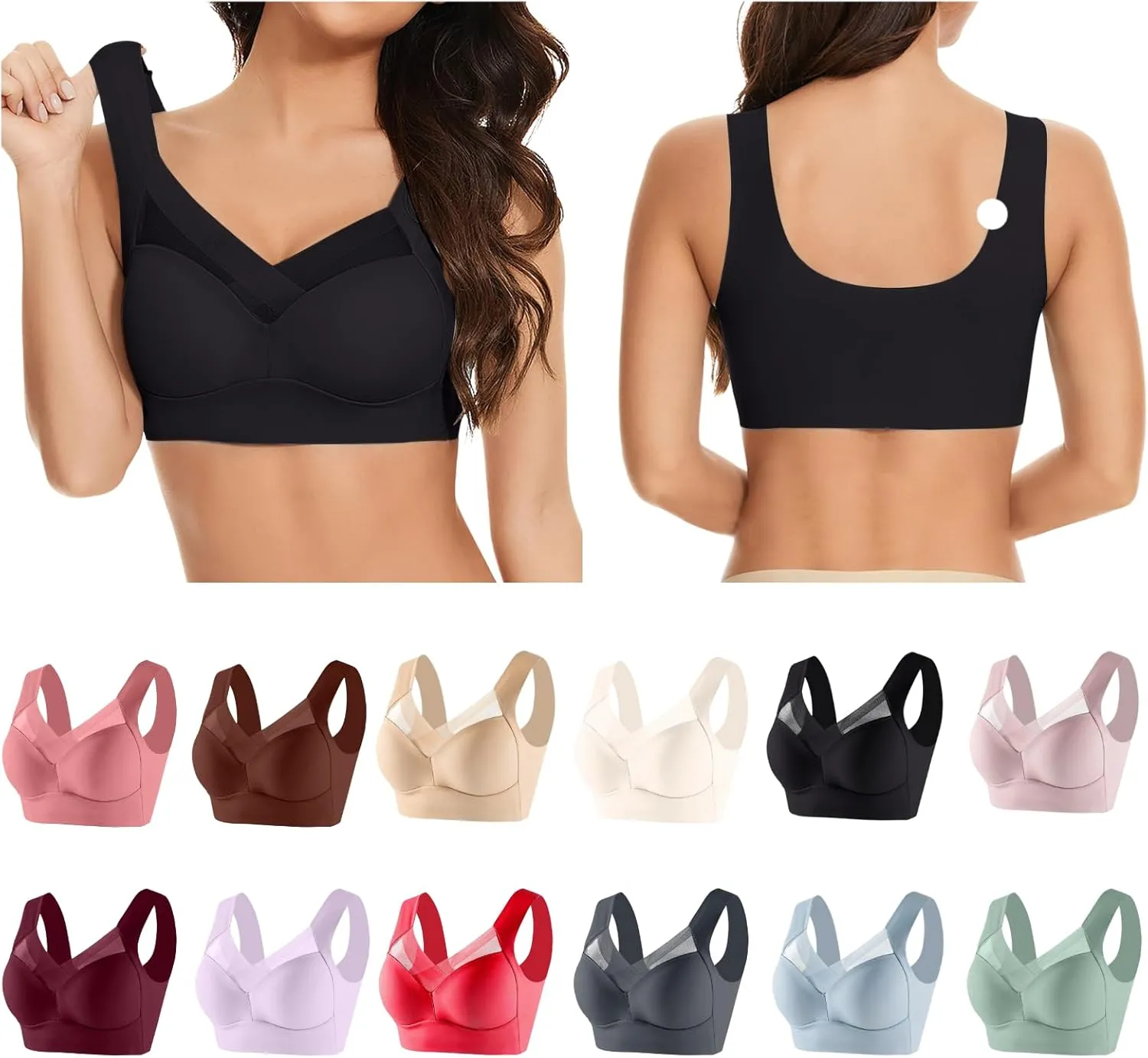 Bras for Older Women No Underwire Full Coverage Everyday Bra Plus Size Support Push Up Bra Soft Bralettes for Seniors