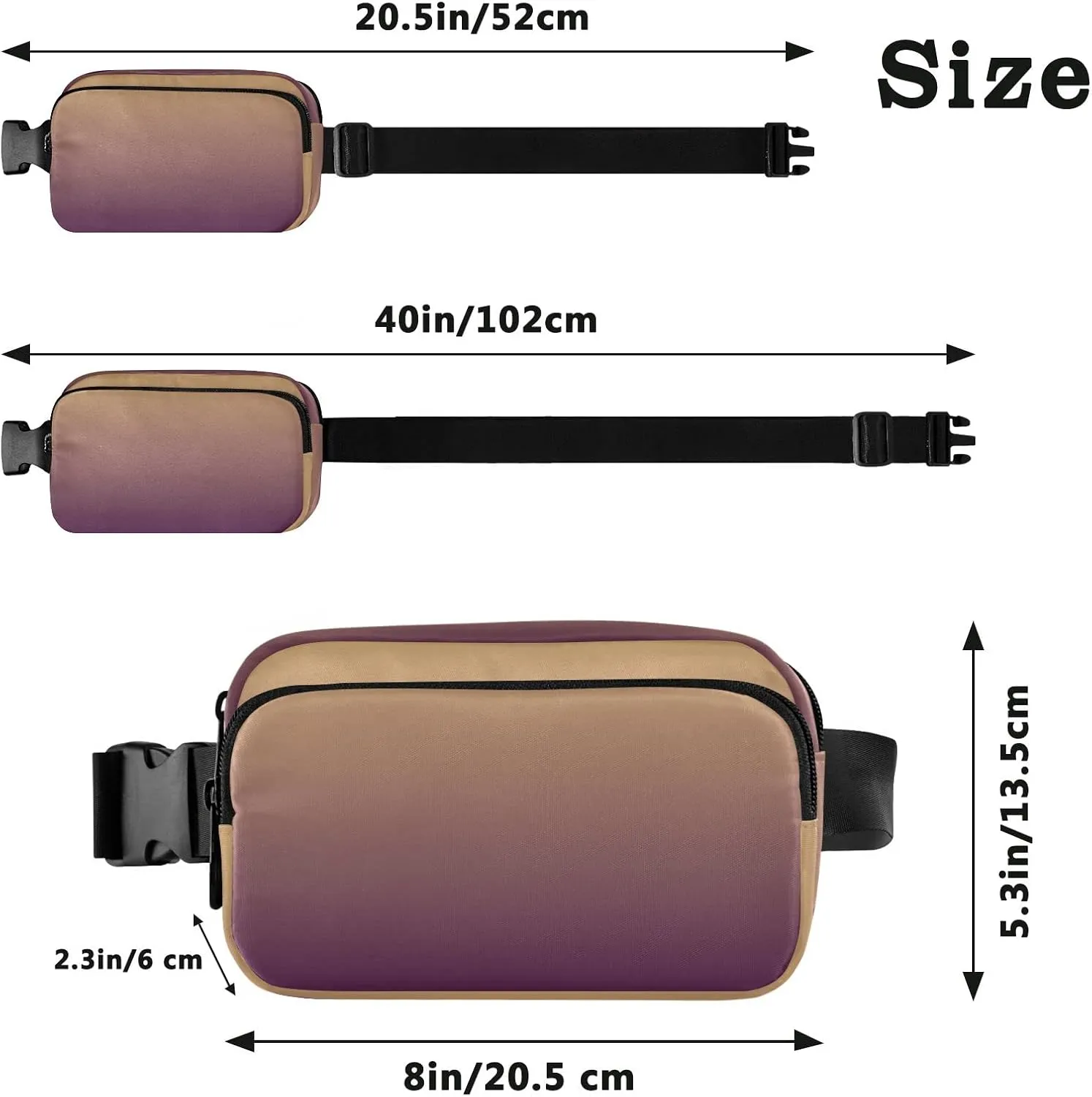 Brown Gradient Fanny Packs for Women Men Everywhere Belt Bag Fanny Pack Crossbody Bags for Women Fashion Waist Packs with Adjustable Strap Bum Bag for Travel Shopping Workout Cycling