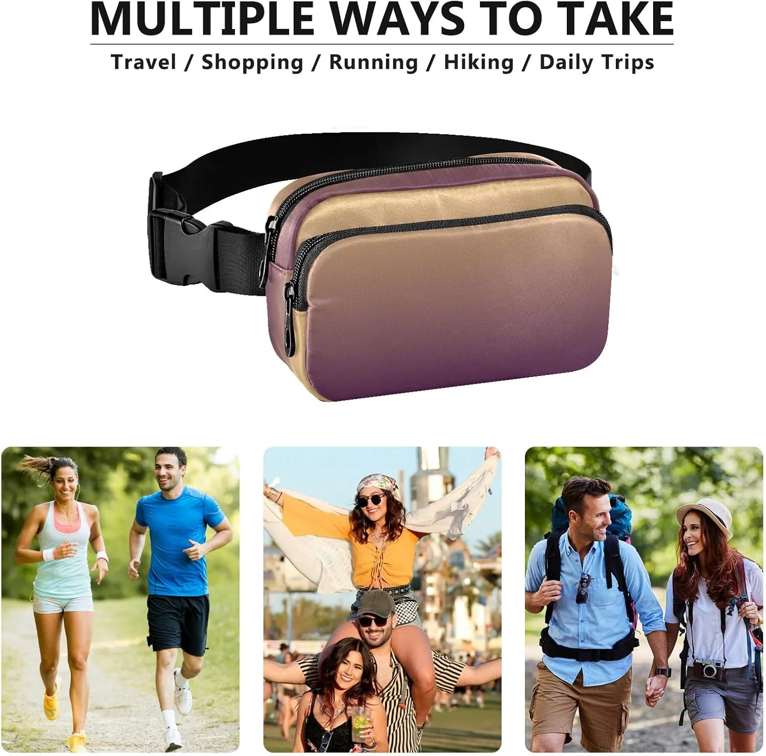 Brown Gradient Fanny Packs for Women Men Everywhere Belt Bag Fanny Pack Crossbody Bags for Women Fashion Waist Packs with Adjustable Strap Bum Bag for Travel Shopping Workout Cycling