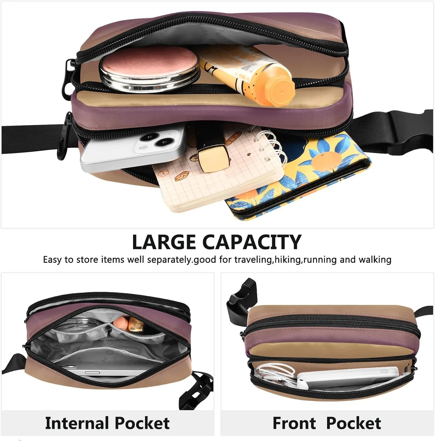 Brown Gradient Fanny Packs for Women Men Everywhere Belt Bag Fanny Pack Crossbody Bags for Women Fashion Waist Packs with Adjustable Strap Bum Bag for Travel Shopping Workout Cycling