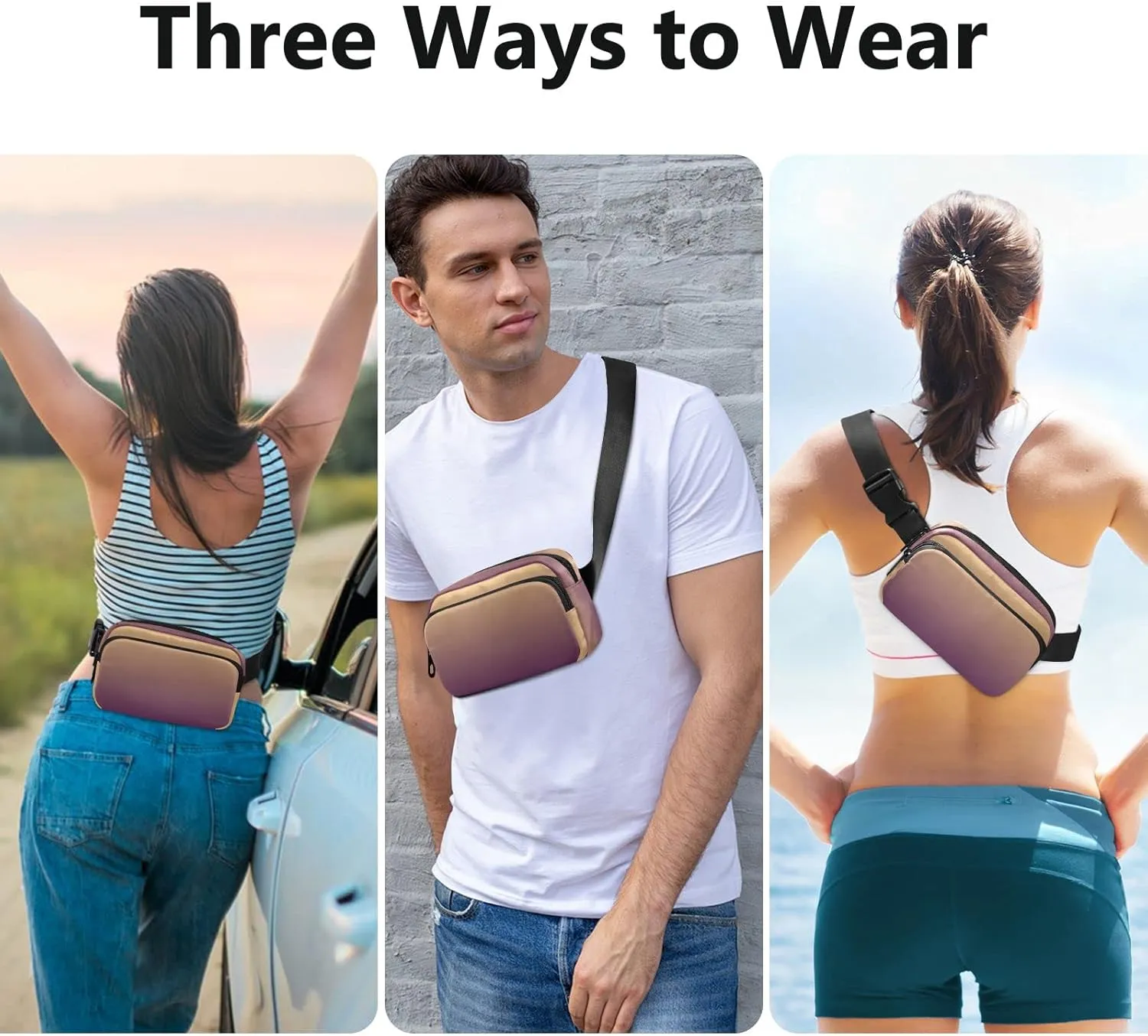 Brown Gradient Fanny Packs for Women Men Everywhere Belt Bag Fanny Pack Crossbody Bags for Women Fashion Waist Packs with Adjustable Strap Bum Bag for Travel Shopping Workout Cycling