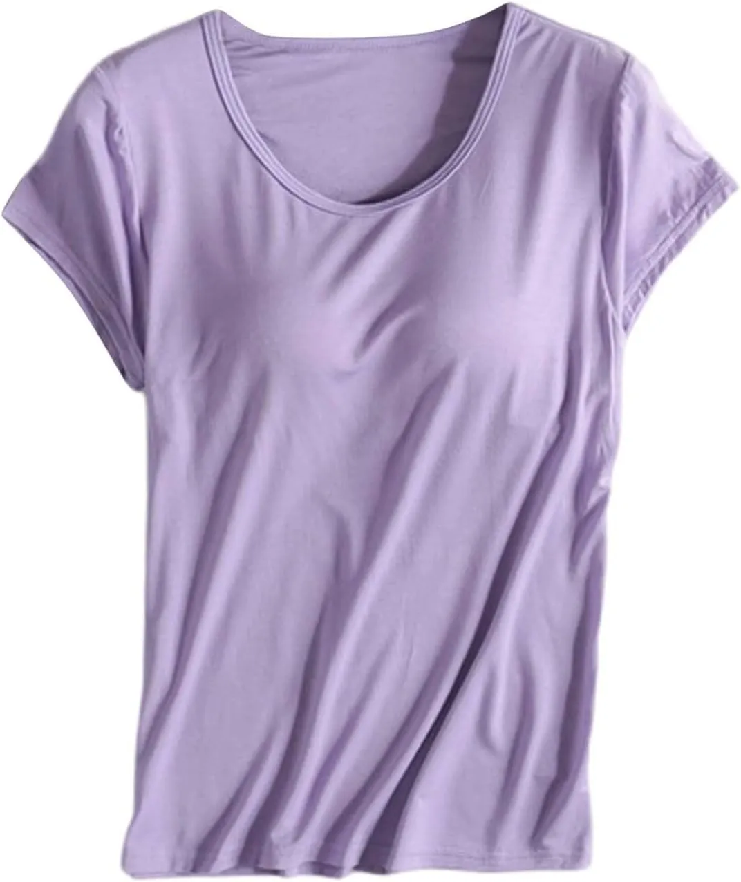 Built in Bra Tops for Women Plus Size Short Sleeve Tshirt Workout Sports Yoga T Shirt with Shelf Bra Pajama Top