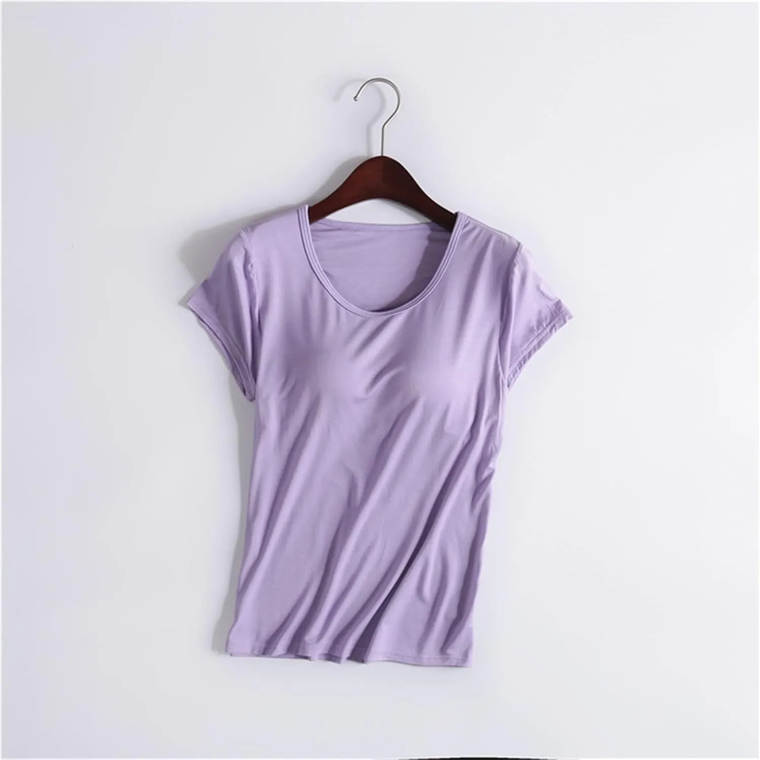 Built in Bra Tops for Women Plus Size Short Sleeve Tshirt Workout Sports Yoga T Shirt with Shelf Bra Pajama Top