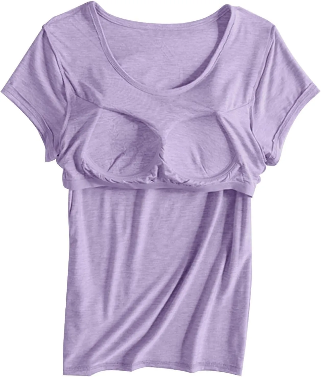 Built in Bra Tops for Women Plus Size Short Sleeve Tshirt Workout Sports Yoga T Shirt with Shelf Bra Pajama Top