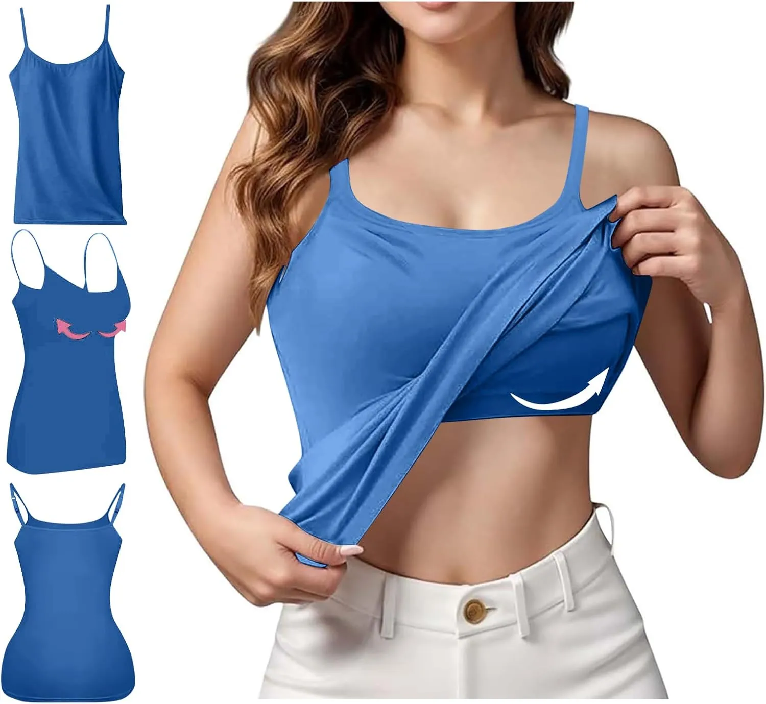 Camisole Tops for Women Built in Bra Adjustable Spaghetti Strap Workout Yoga Shirts Basic Shelf Bra Tank Tops