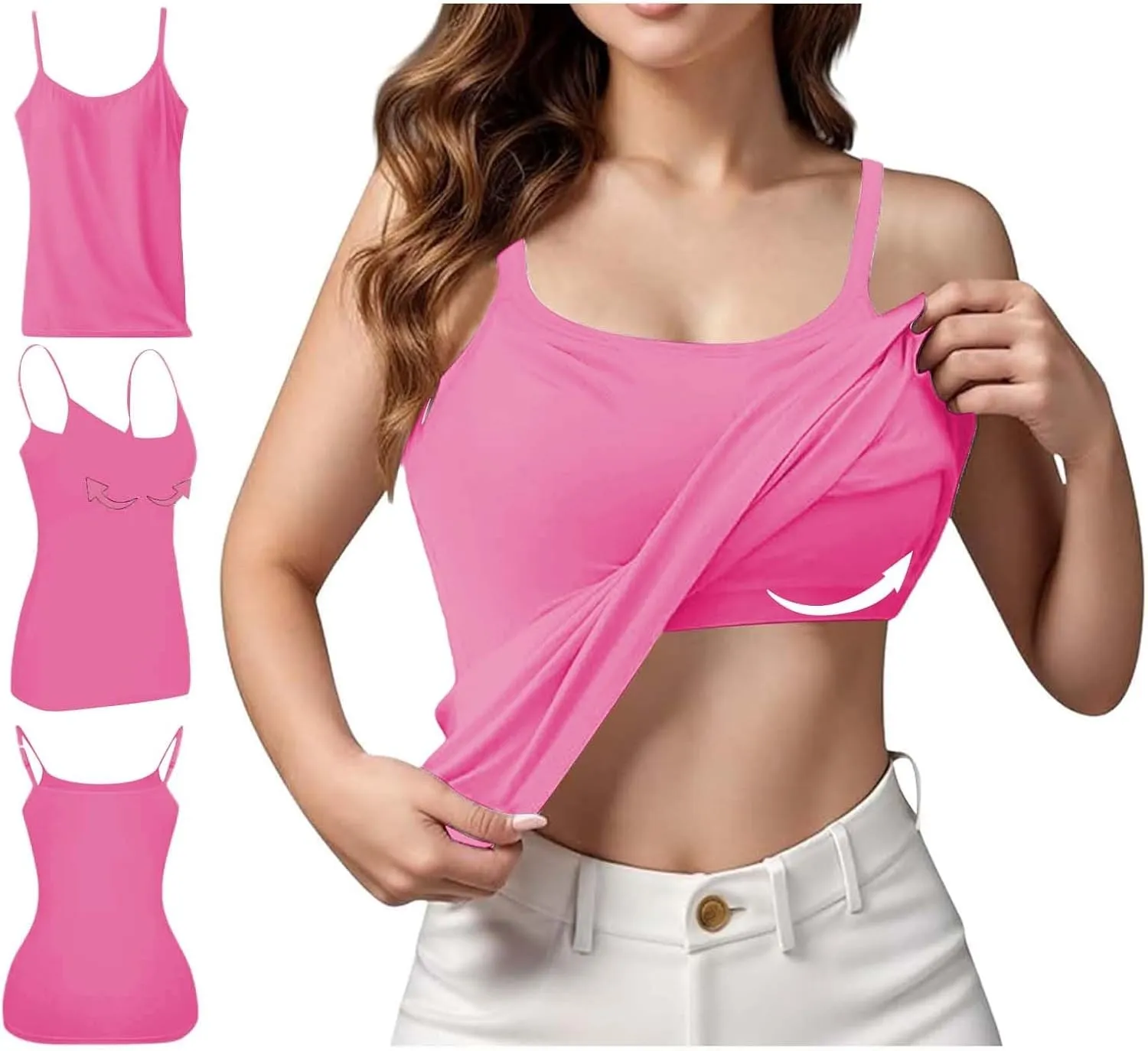 Camisole Tops for Women Built in Bra Adjustable Spaghetti Strap Workout Yoga Shirts Basic Shelf Bra Tank Tops