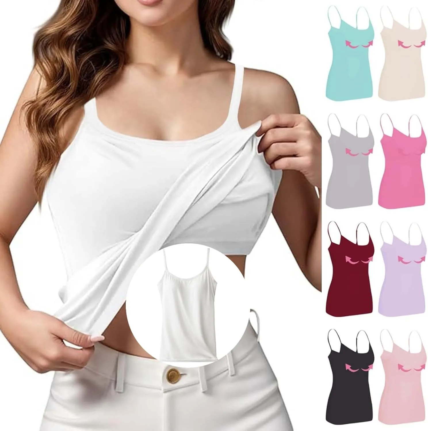 Camisole Tops for Women Built in Bra Adjustable Spaghetti Strap Workout Yoga Shirts Basic Shelf Bra Tank Tops
