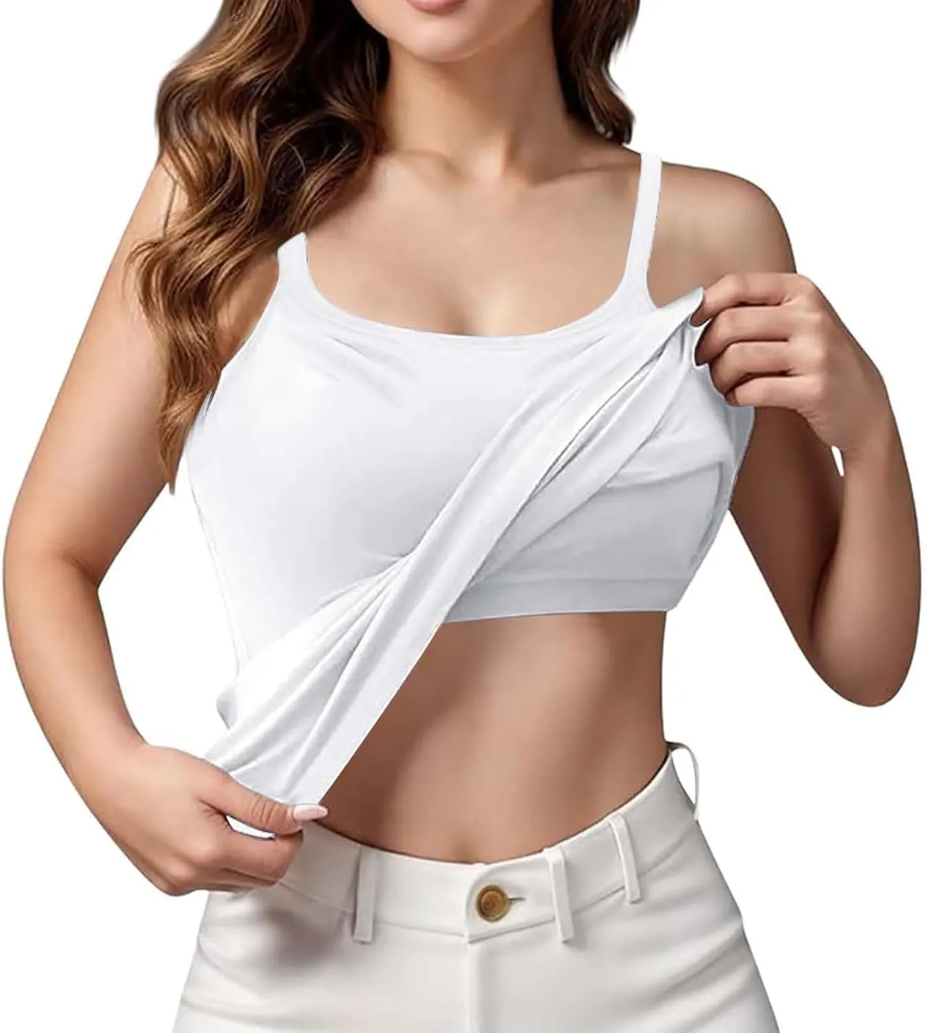 Camisole Tops for Women Built in Bra Adjustable Spaghetti Strap Workout Yoga Shirts Basic Shelf Bra Tank Tops