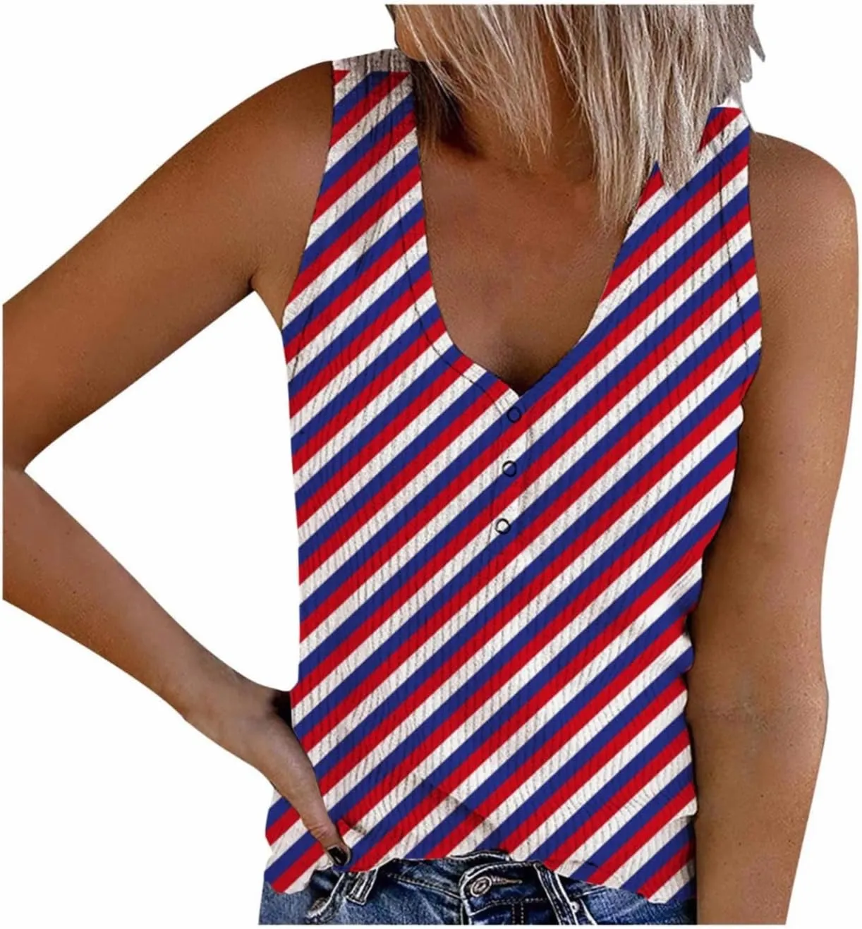 Camisole Women's V Neck Tank Tops Summer Sleeveless Ribbed Button Casual Henley Shirts Fashion Printing T Shirts