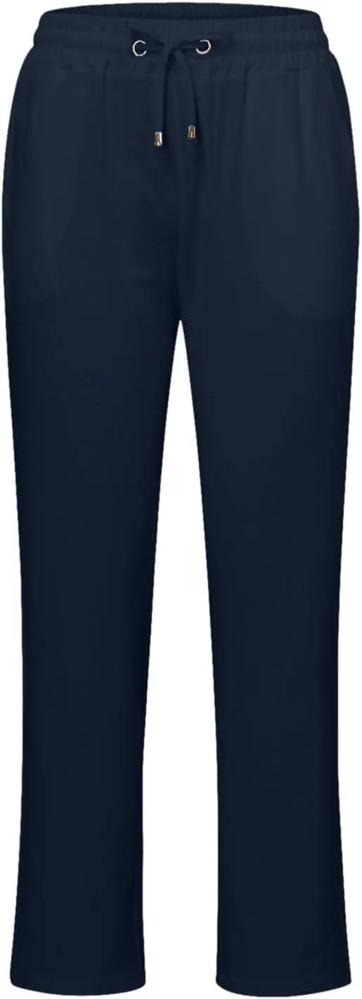 Casual Linen Pants Women High Waist Wide Leg Drawstring Loose Comfy Fit Summer Lounge Trousers with Side Pockets
