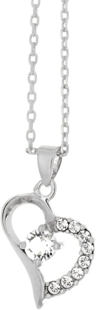 Cate & Chloe Laila 18k White Gold Chain Crystal Pendant Necklace with Crystals, Fancy Heart Necklaces, Beautiful Trendy Necklace for Women, Fashion Statement Special Jewelry