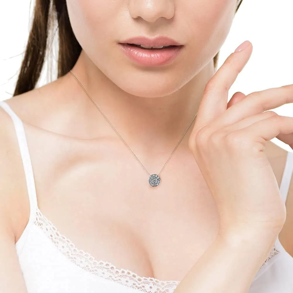 Cate & Chloe Nelly Valor White Gold Plated Pave Stone Necklace with Crystals, Modern Trendy Beautiful Round Cut Diamond Cluster Necklace, Wedding Fashion Statement Necklaces