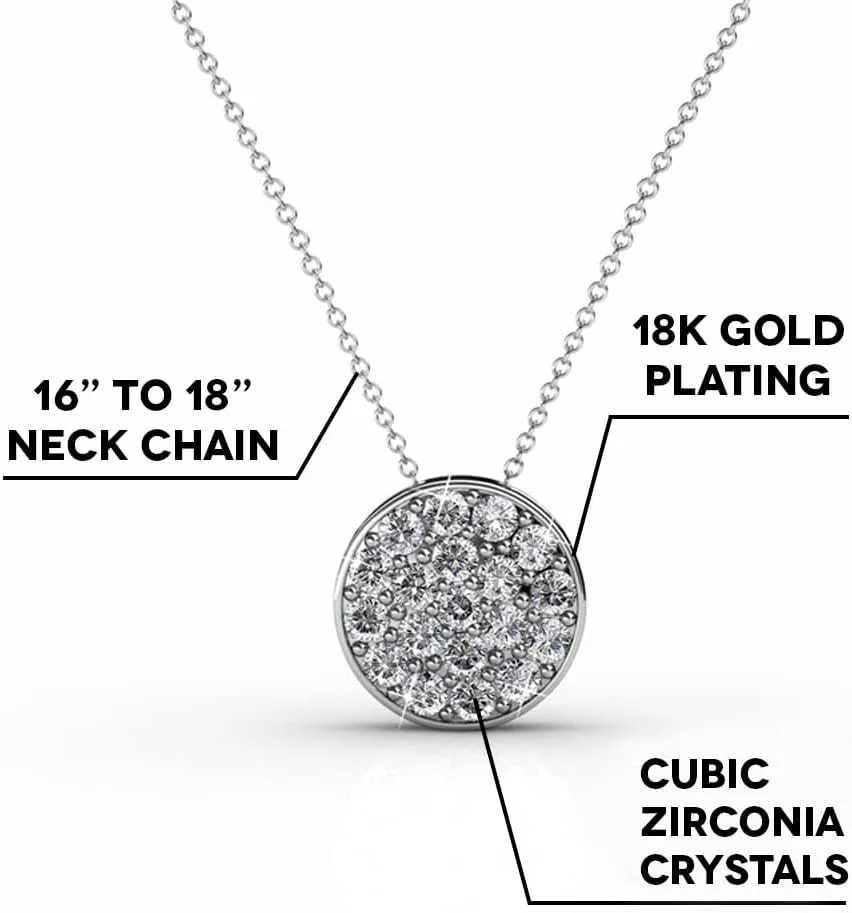 Cate & Chloe Nelly Valor White Gold Plated Pave Stone Necklace with Crystals, Modern Trendy Beautiful Round Cut Diamond Cluster Necklace, Wedding Fashion Statement Necklaces