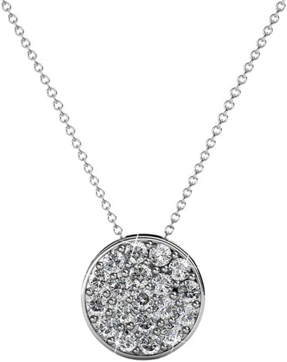 Cate & Chloe Nelly Valor White Gold Plated Pave Stone Necklace with Crystals, Modern Trendy Beautiful Round Cut Diamond Cluster Necklace, Wedding Fashion Statement Necklaces