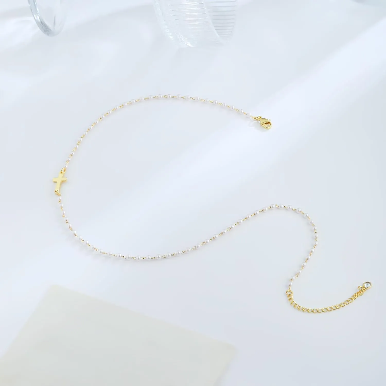 Cross Necklace for Women, 14K Gold Plated Cross Pendant Necklace Dainty Cross Charm Link Chain Choker Faith Jewelry Religious Gifts