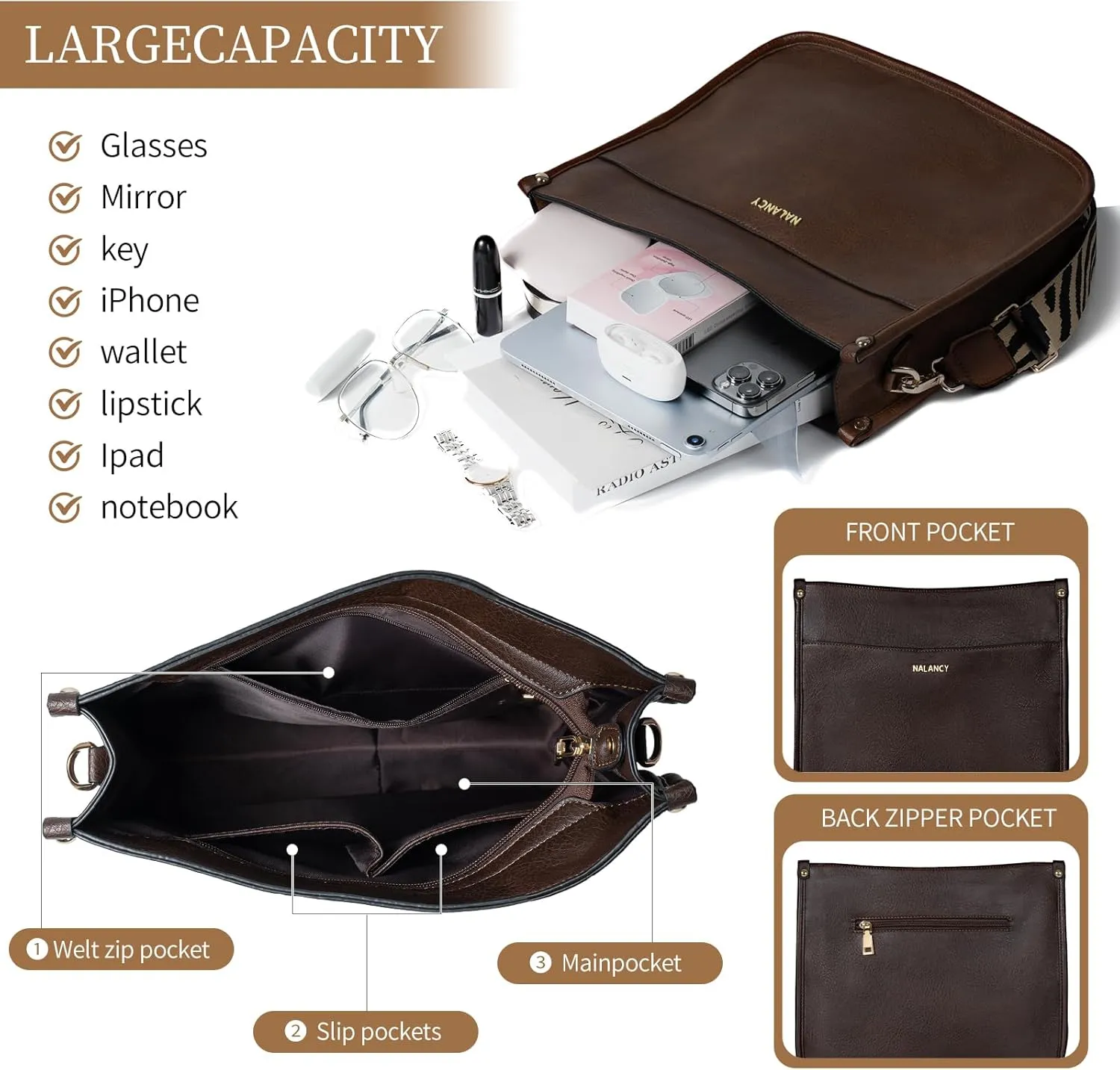 Crossbody Bags for Women Vegan Leather Hobo Handbag Fashion Shoulder Purses with Adjustable Strap