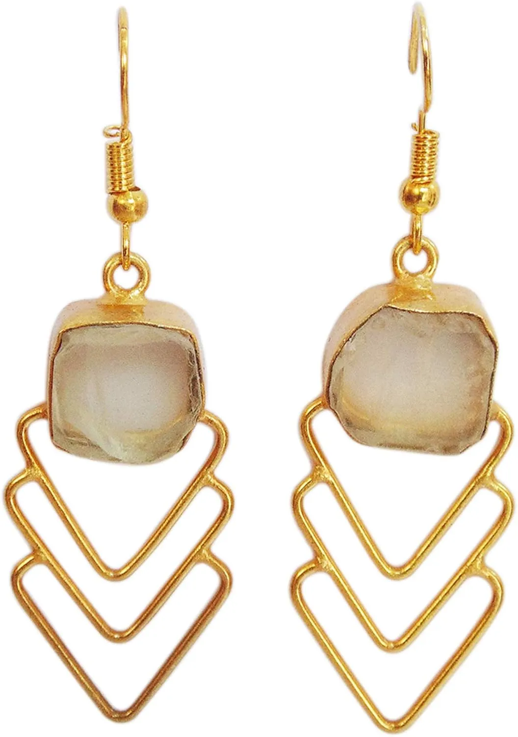Crystal Quartz Earrings, Handmade Earrings, Lightweight Earrings, Designer Earrings, Gold Plated Earrings, Dainty Earrings, Dangle Earrings