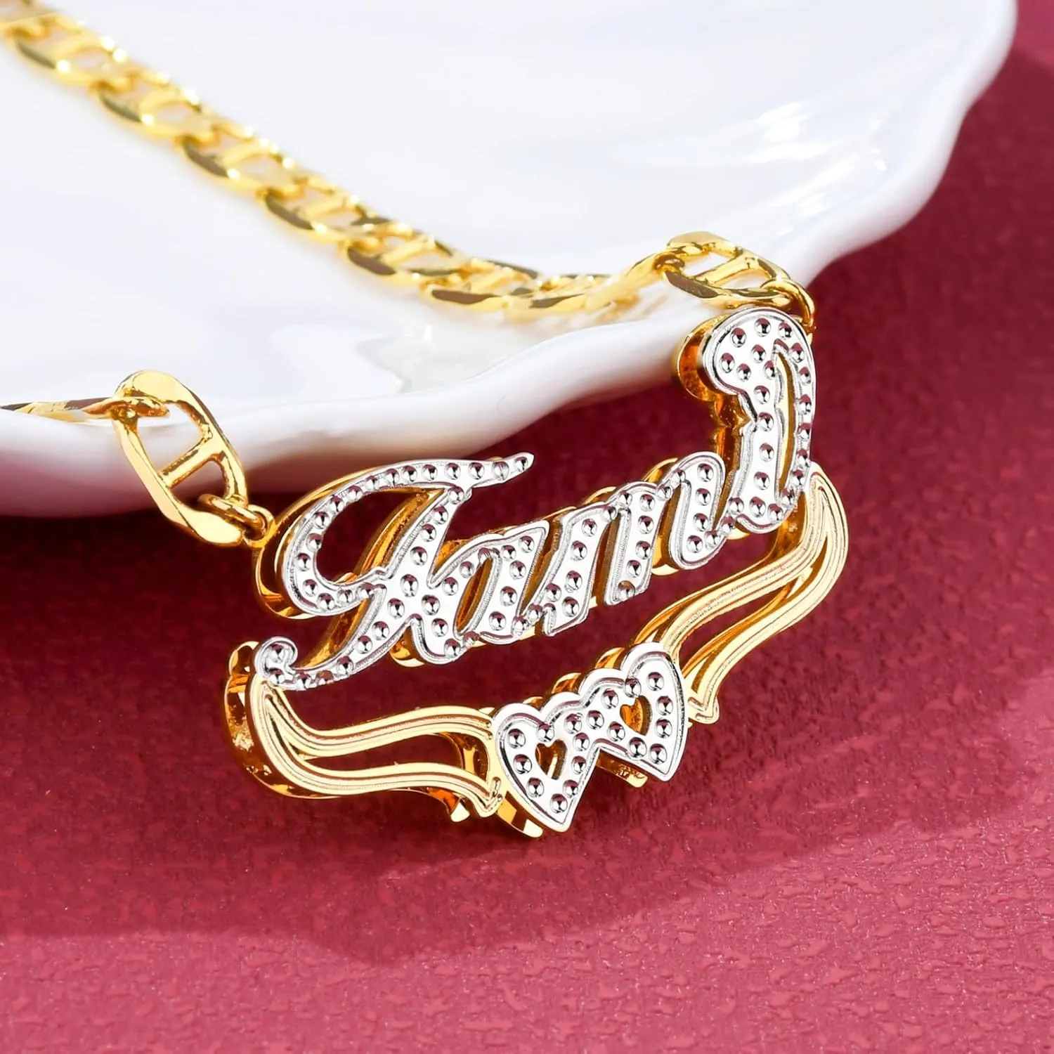 Custom Double Plated Name Necklace Personalized 18K Gold Plated Nameplate Necklace Dainty Name Plate Necklace Jewelry Gift for Women