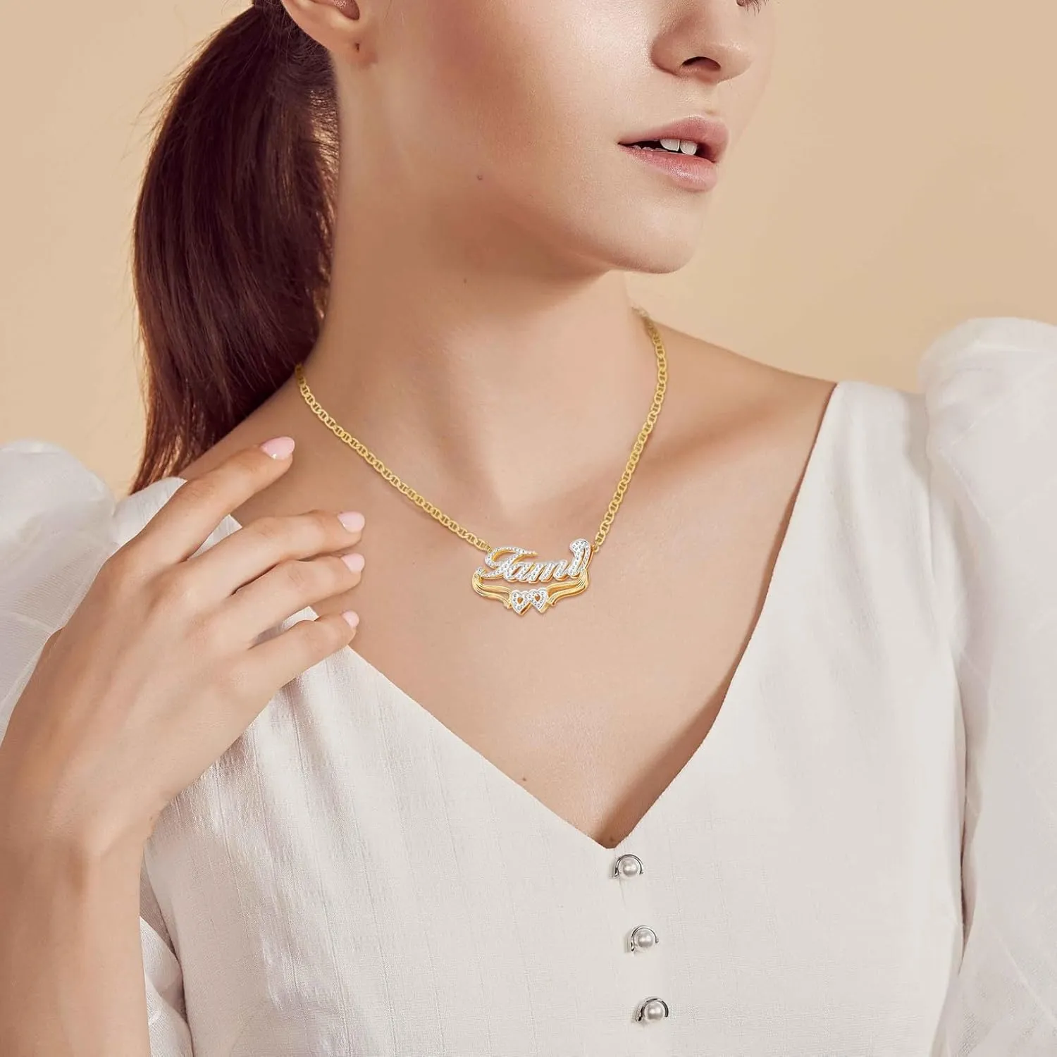 Custom Double Plated Name Necklace Personalized 18K Gold Plated Nameplate Necklace Dainty Name Plate Necklace Jewelry Gift for Women