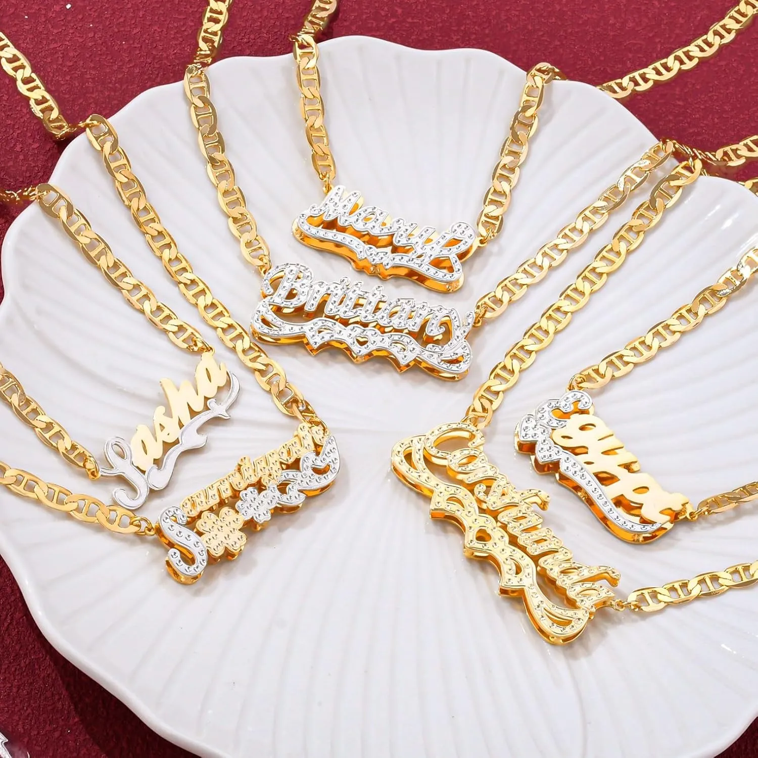 Custom Double Plated Name Necklace Personalized 18K Gold Plated Nameplate Necklace Dainty Name Plate Necklace Jewelry Gift for Women