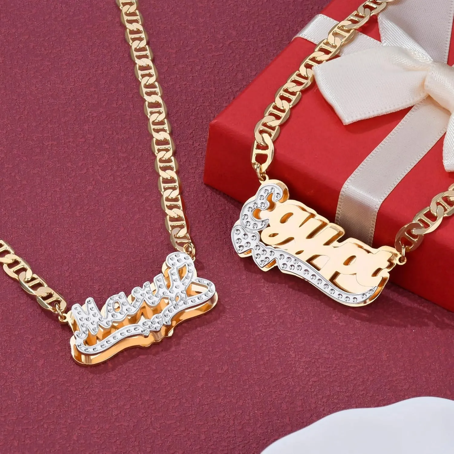 Custom Double Plated Name Necklace Personalized 18K Gold Plated Nameplate Necklace Dainty Name Plate Necklace Jewelry Gift for Women