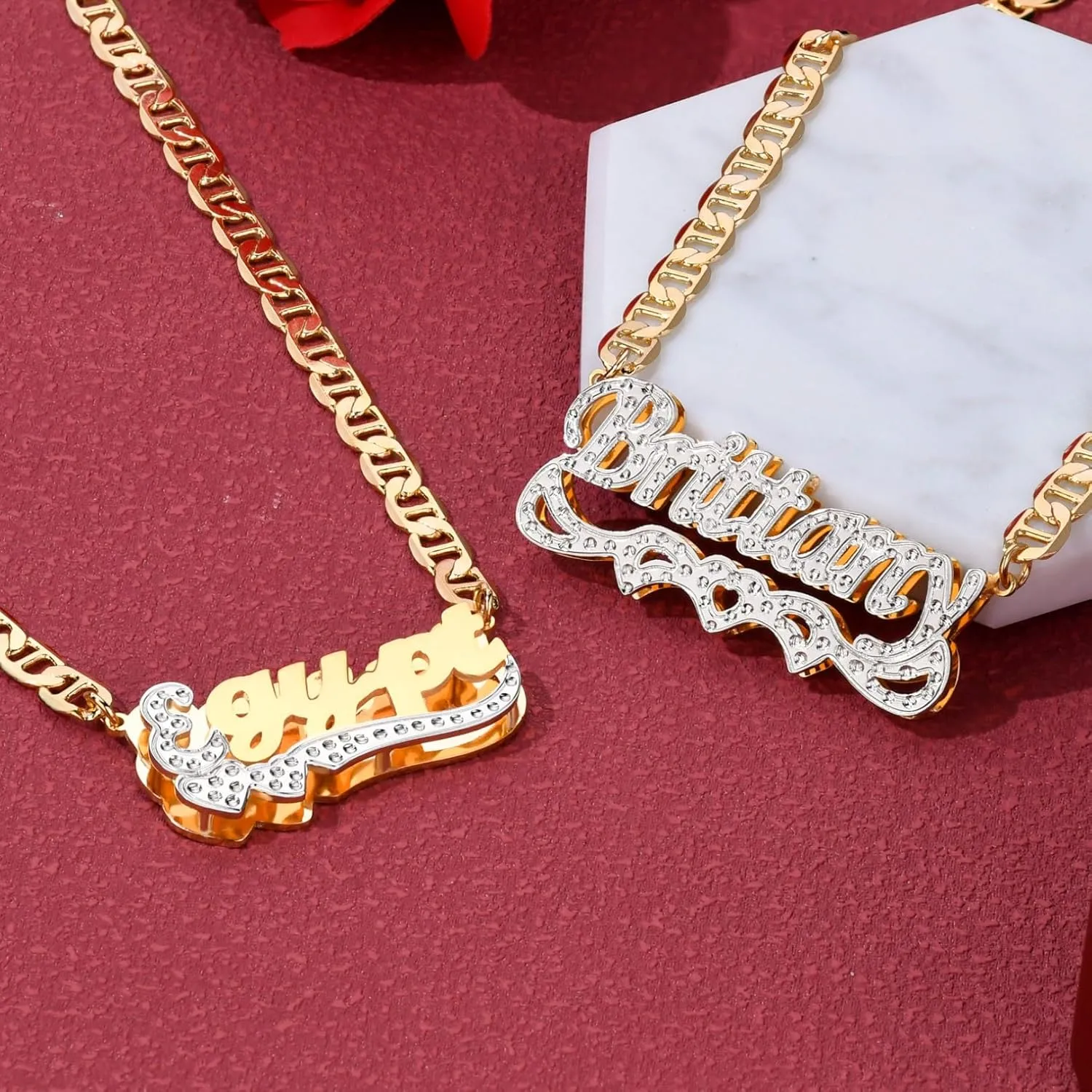 Custom Double Plated Name Necklace Personalized 18K Gold Plated Nameplate Necklace Dainty Name Plate Necklace Jewelry Gift for Women