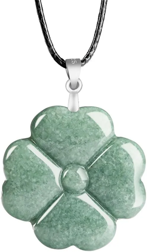 Dainty Green Jade Clover Flower Choker Necklace for Women Delicate 925 Sterling Silver Heart 4 Leaf Lucky Love Natural Aventurine Quartz Charm Pendant Necklaces Rope Chain Handmade Fashion Trendy Jewelry 16.5"