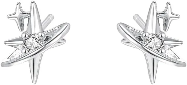 Dainty Star Tiny Small Stud Earrings for Women Cartilage Genuine 925 Sterling Silver Crystal Cubic Zirconia Cross Stars Tragus Studs Earring Cute Jewelry for Daughter Sensitive Ears