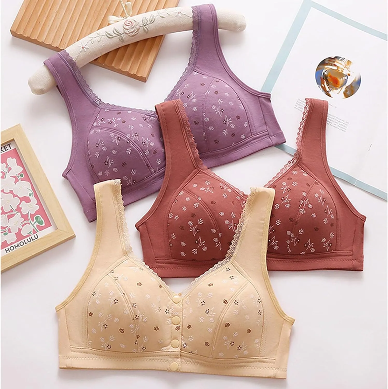 Daisy Bras for Older Women Comfy Convenient Front Closure Bras Full Support No Underwire Bras
